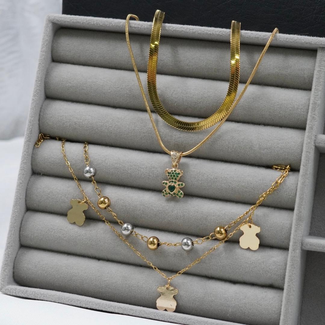 Touch Gold Set™: Doble Cadena y Pulsera en Baño Dorado